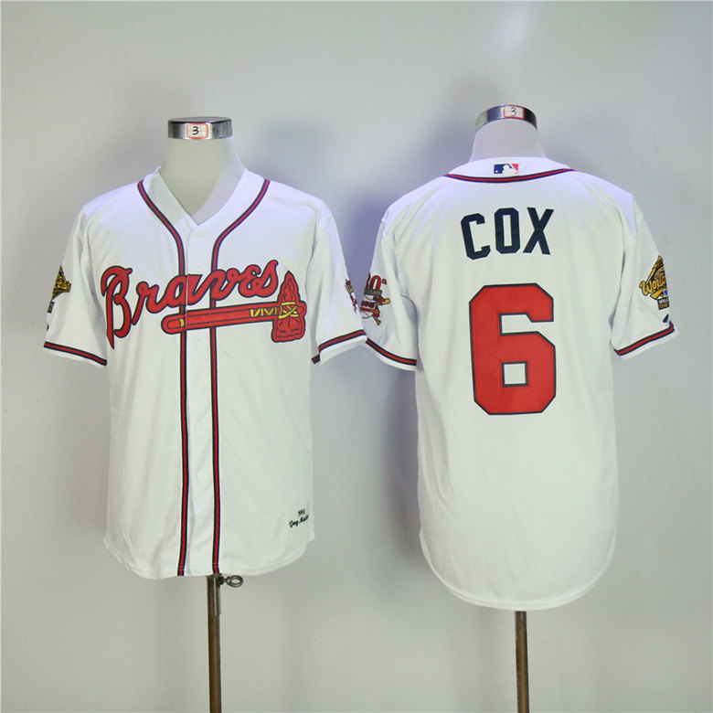 Men Atlanta Braves #6 Cox White Throwback 1995 MLB Jerseys